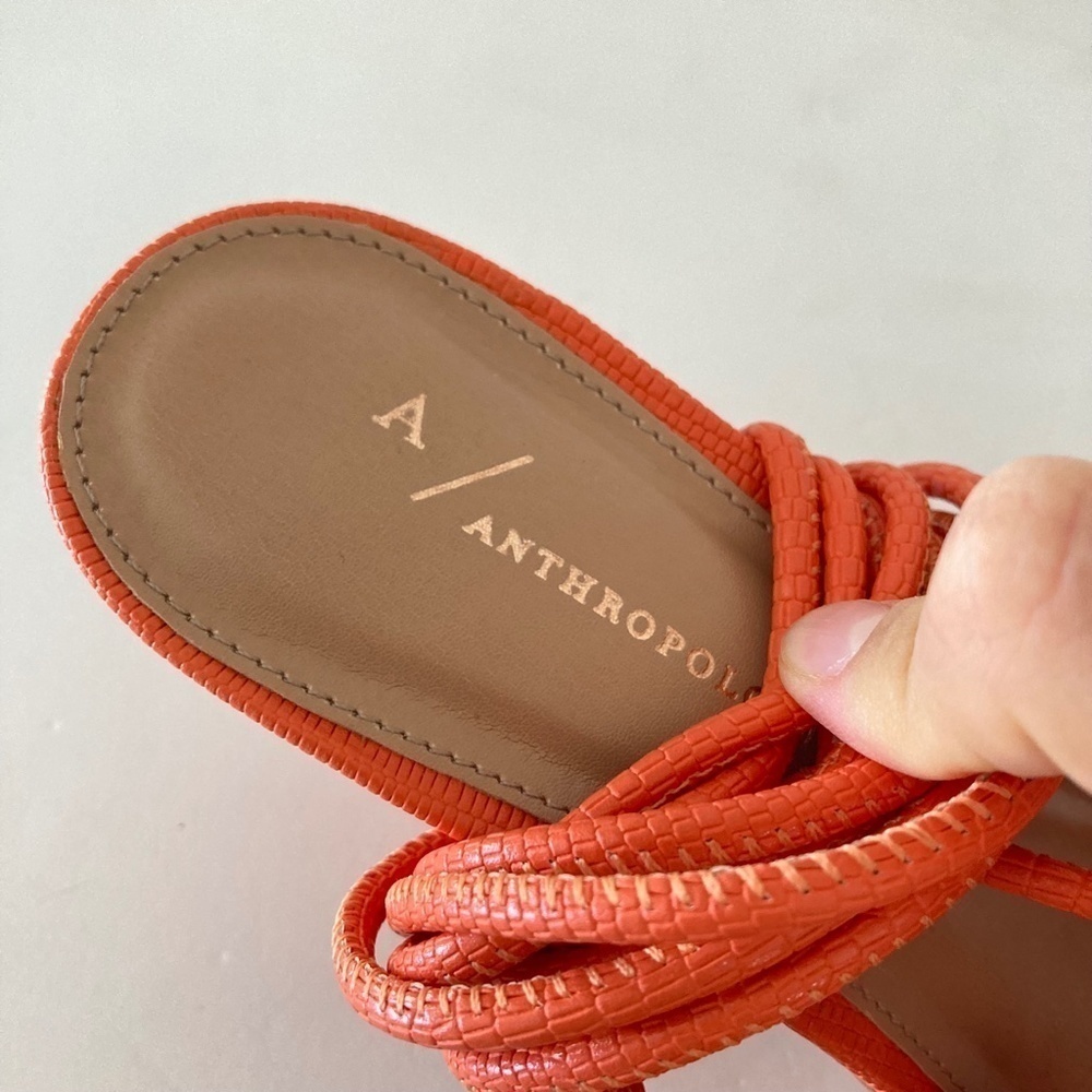 NWOT Anthropologie Strappy Orange Animal Print Leather Heeled Sandals - Picture 4 of 6